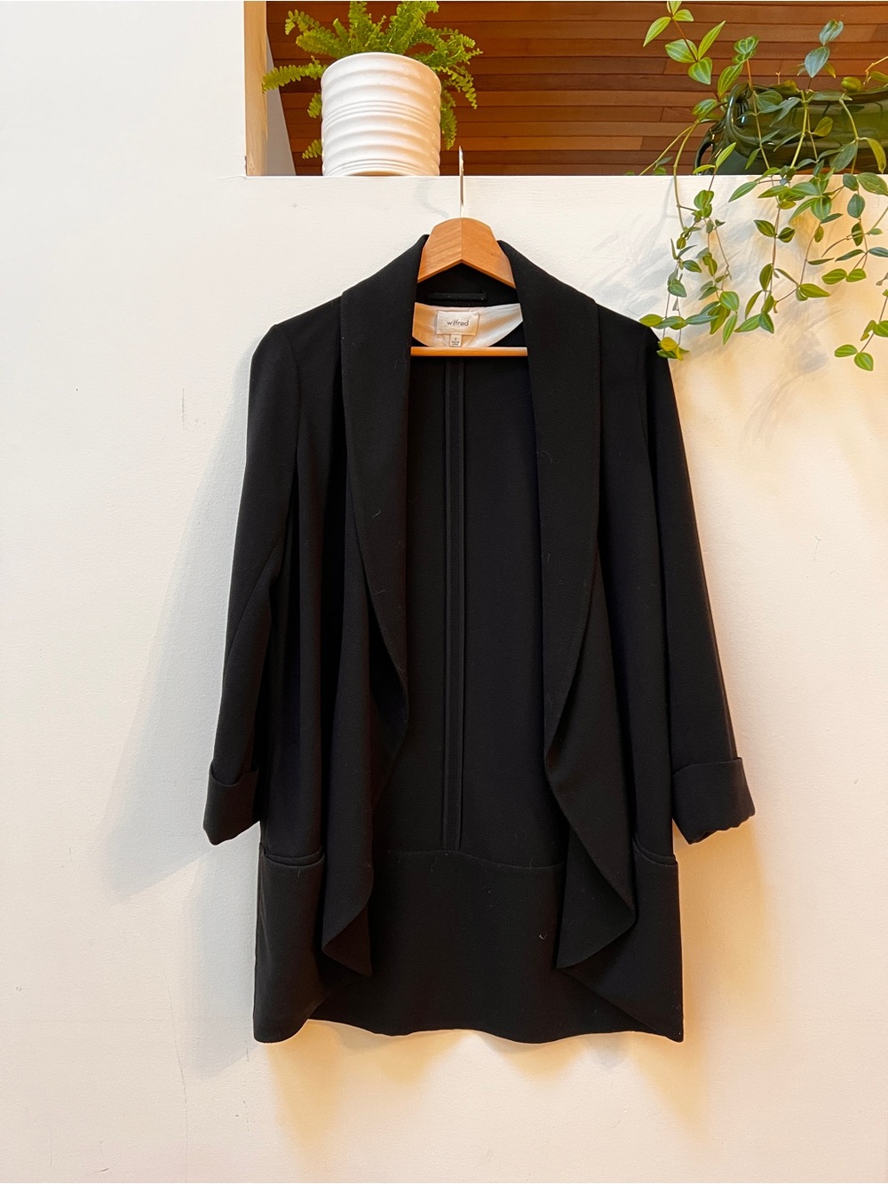 Wilfred Black Draped Open-Front Blazer (Chevalier)
